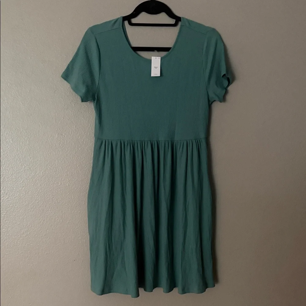 Women’s Short Sleeve Teal Ribbed Fit-and-Flare Dress